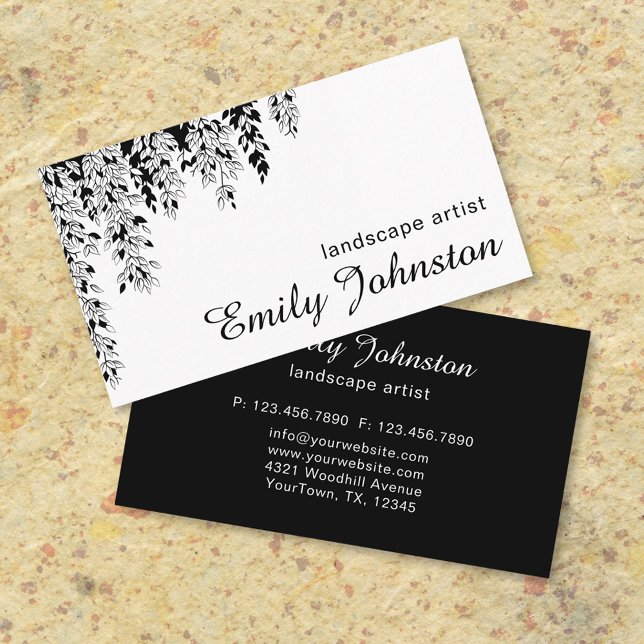 Elegant Black White Weeping Birch Branch Botanical Business Card (Creator Uploaded)