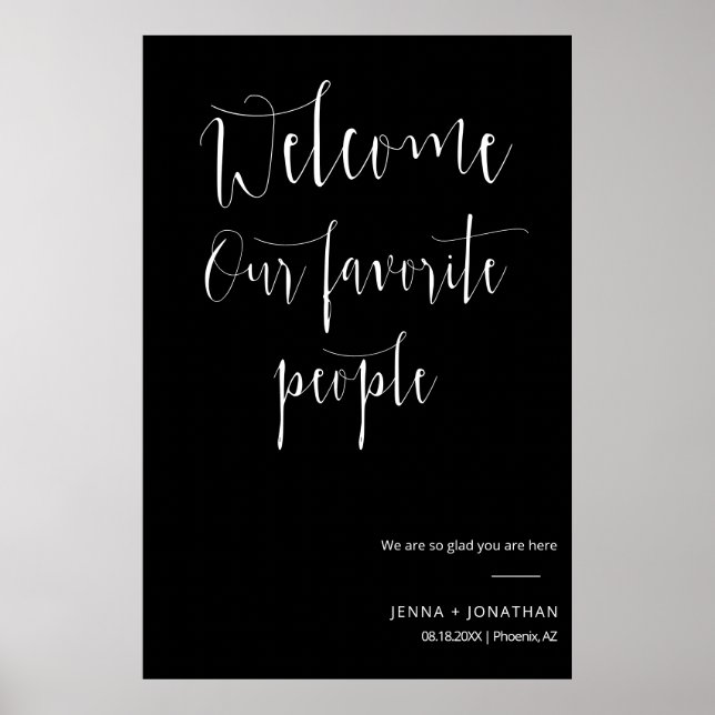 Elegant Black White Welcome Wedding Ceremony Sign (Front)