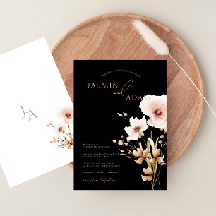 Elegant Black White Wildflower Floral Wedding Invitation