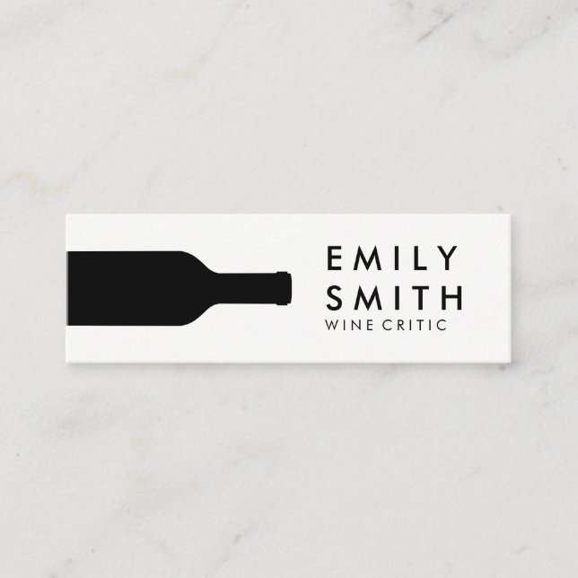 Elegant Black White Wine Bottle Mini Business Card (Front)