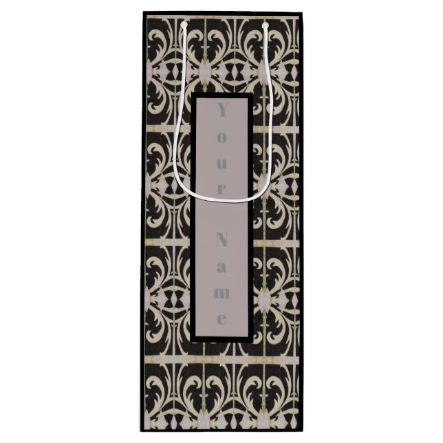 Elegant Black-White Wine Gift Bag (Front)