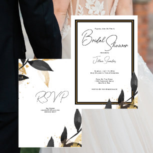 Elegant Black & White, With Gold Bridal Shower Invitation