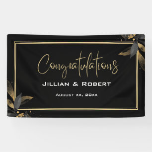 Elegant Black & White, With Gold Wedding Reception Banner