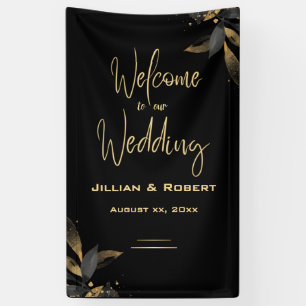 Elegant Black & White, With Gold Wedding Reception Banner