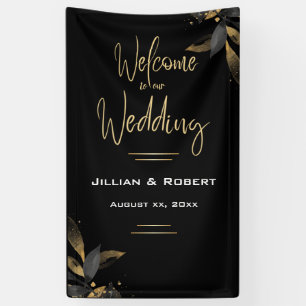 Elegant Black & White, With Gold Wedding Reception Banner