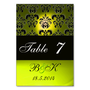 ELEGANT BLACK,WHITE YELLOW DAMASK MONOGRAM TABLE NUMBER