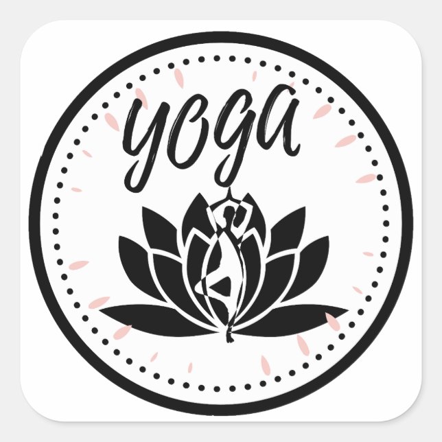 Elegant Black & White Yoga Sticker | Lotus Flower  (Front)