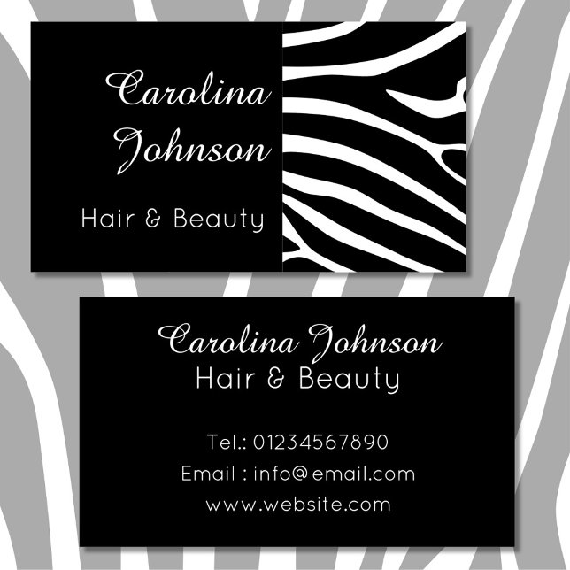 Elegant black white zebra hair & beauty business card (Creator Uploaded)