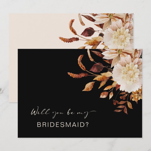 Elegant Black Will You Be My Bridesmaid Proposal Invitation (Front/Back)