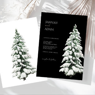 Elegant Black Winter Snowy Pine Wedding Invitation
