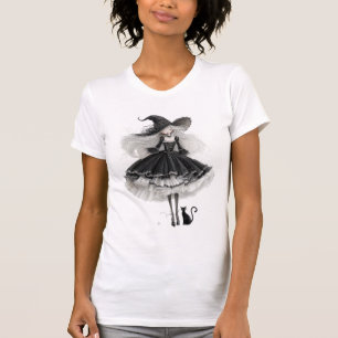 Elegant Black Witch – Gothic Watercolor Art T-Shirt
