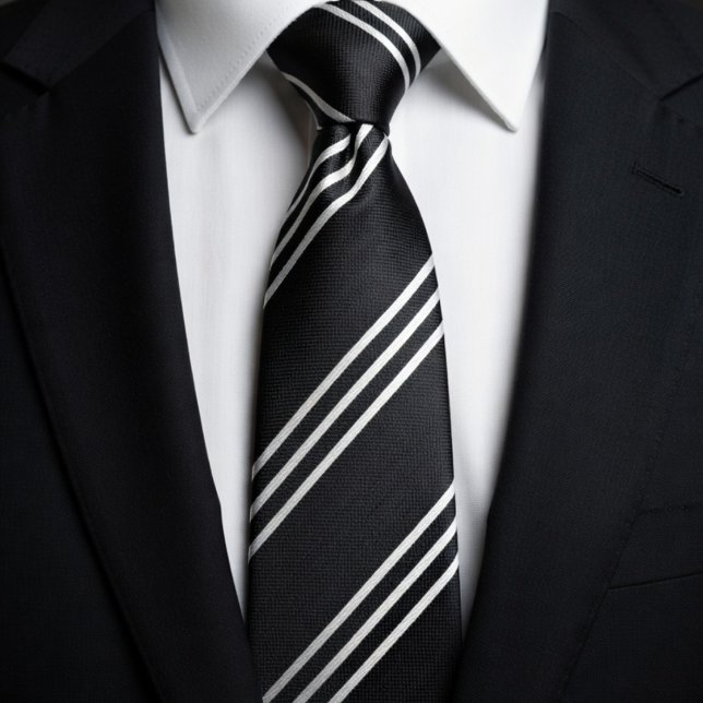 Elegant Black with 3 White Lines Tie (Creator Uploaded)
