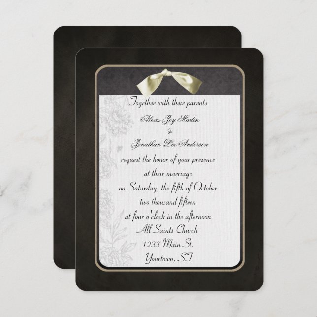 Elegant Black with Bow Invitation (Front/Back)