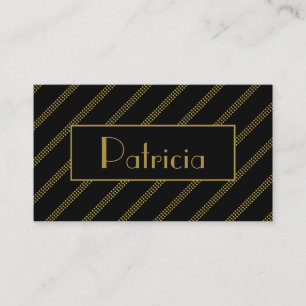 Elegant Black With Diagonal Dotted Golden Lines Business Card