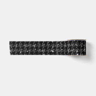 Elegant Black With Glitter Look Houndstooth Print Satin Ribbon