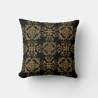 Elegant Black with Gold Glitter Damask Design Cushion