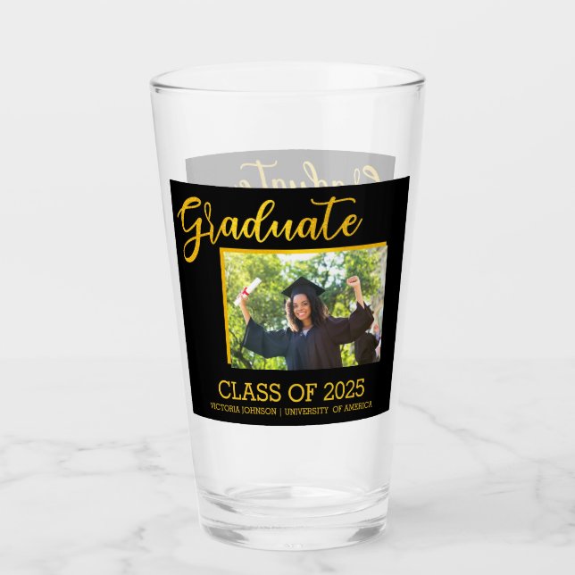 Elegant Black with Gold Glitter Graduate Photo  Glass (Front)