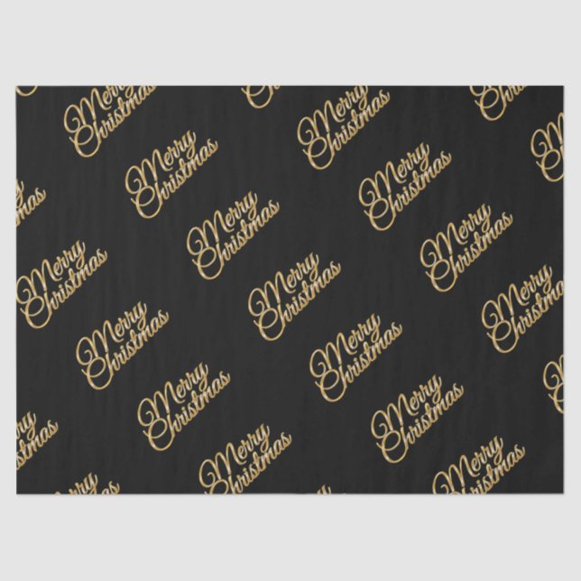 Elegant Black with Gold Merry Christmas Script  Tissue Paper (Front)