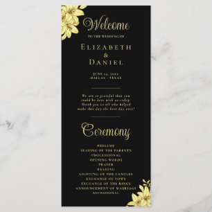 Elegant Black with Gold Typography Wedding Programme