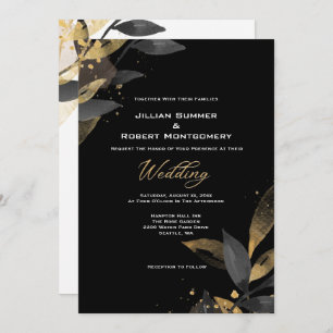 Elegant Black With Gold Wedding  Invitation