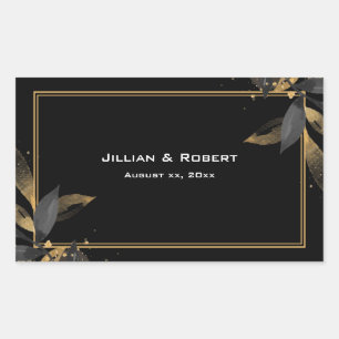 Elegant Black With Gold Wedding  Rectangular Sticker