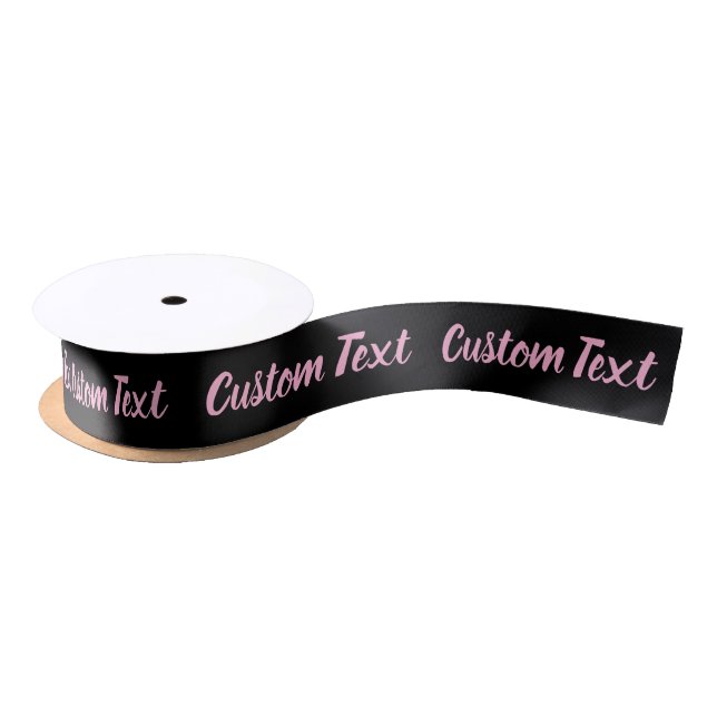 Elegant Black with Light Pink Script Text Template Satin Ribbon (Spool)