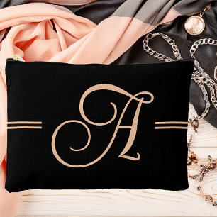 Elegant black with peach monogram accessory pouch
