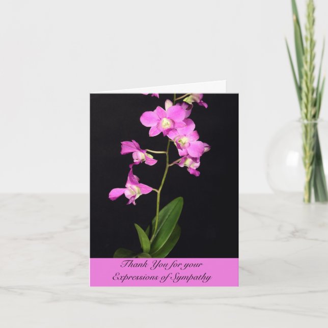 Elegant Black with Pink Flowers Thank You Card (Front)
