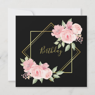Elegant black with pink roses Invitation