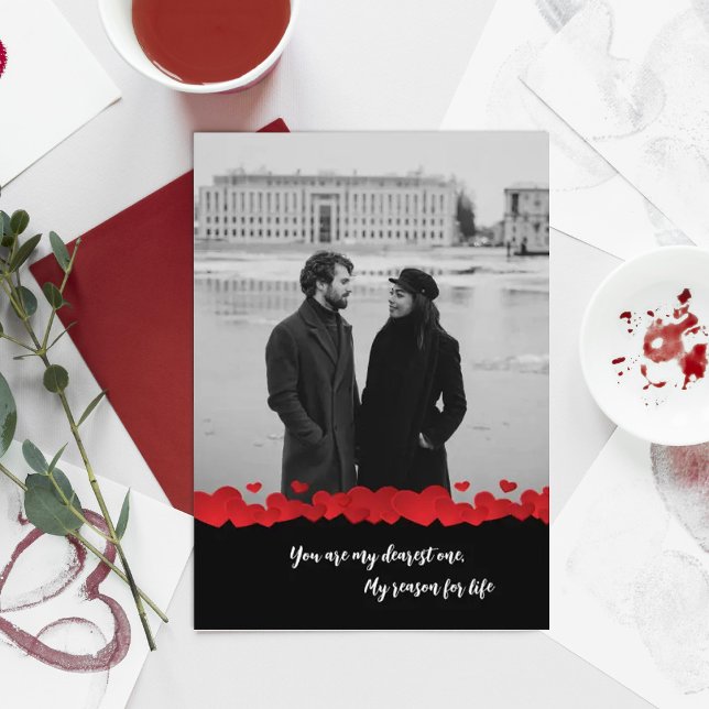 Elegant Black with Red Hearts Holiday Card (Creator Uploaded)