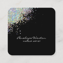 Elegant Black with Silver Glitter Splash Square Business Card