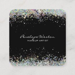 Elegant Black with Silver Glitter  Square Business Card