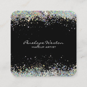 Elegant Black with Silver Glitter  Square Business Card