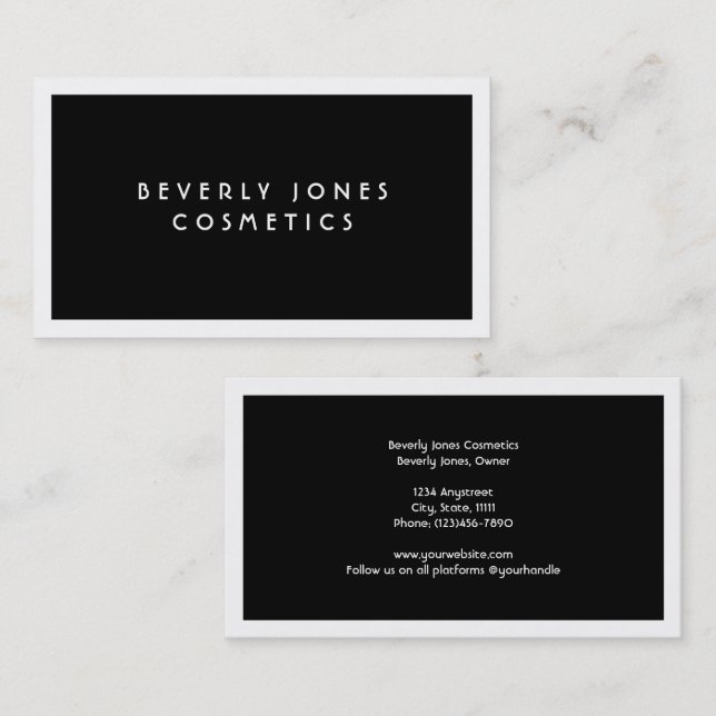Elegant Black with White Border Business Card (Front/Back)