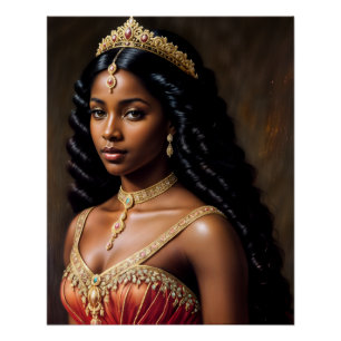 Elegant Black Woman in Gold Crown Portrait Poster