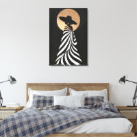 Elegant Black Woman Silhouette Black Gold Boho Art