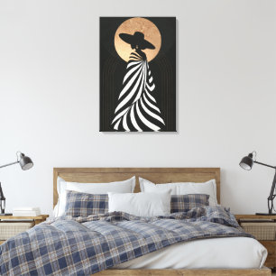 Elegant Black Woman Silhouette Black Gold Boho Art Canvas Print