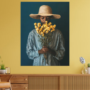 Elegant Black Woman with Flowers Canvas Print