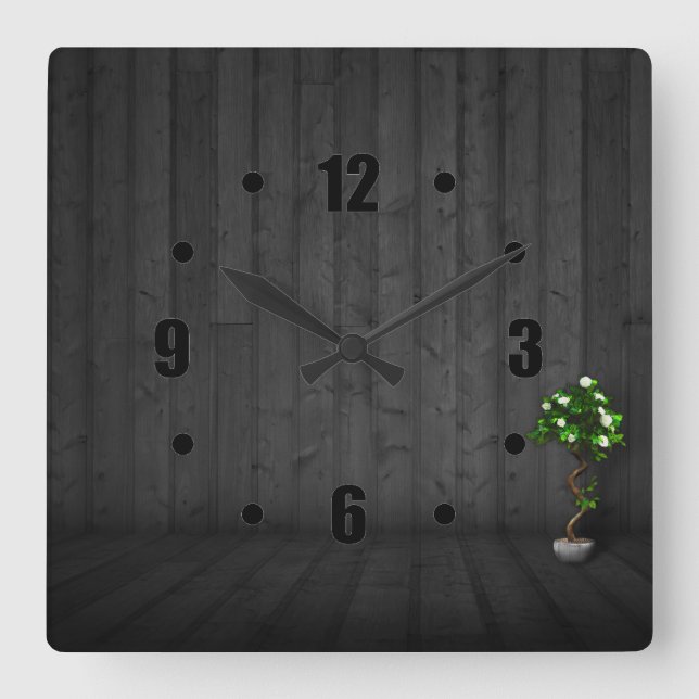 Elegant Black Wood Design Square Wall Clocks (Front)