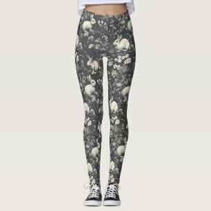Elegant Black Woodland Rabbit Toile Pattern Leggings