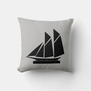 Elegant Black Yacht on Light Grey Cushion