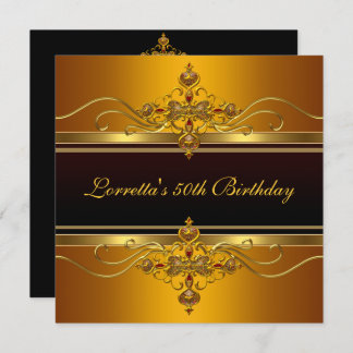 Elegant Black Yellow gold Jewel 50th Birthday Invitation