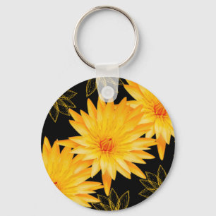 Elegant black & yellow lillies - customisable key ring