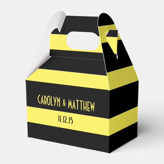 Elegant Black Yellow Stripes Wedding Favour Box (Front Side)