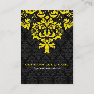 Elegant Black & Yellow Vintage Floral Damasks Business Card