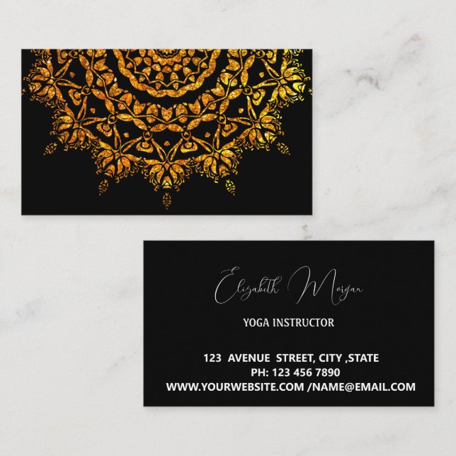 Elegant black  yoga business card (Front/Back)