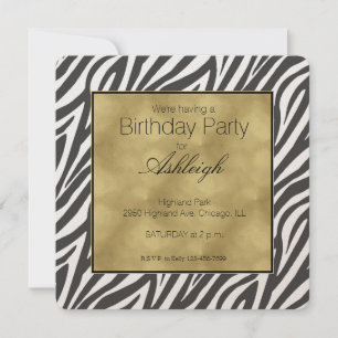 Elegant Black Zebra Print Birthday Invitation
