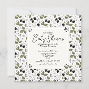 Elegant Blackberries Lavender Flowers Baby Shower Invitation