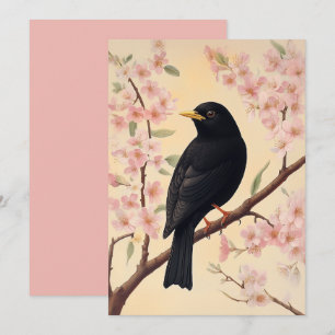 Elegant Blackbird on Blossoms Invitation