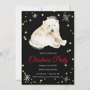 Elegant BlackPolar Bear , Frame Christmas Invitation